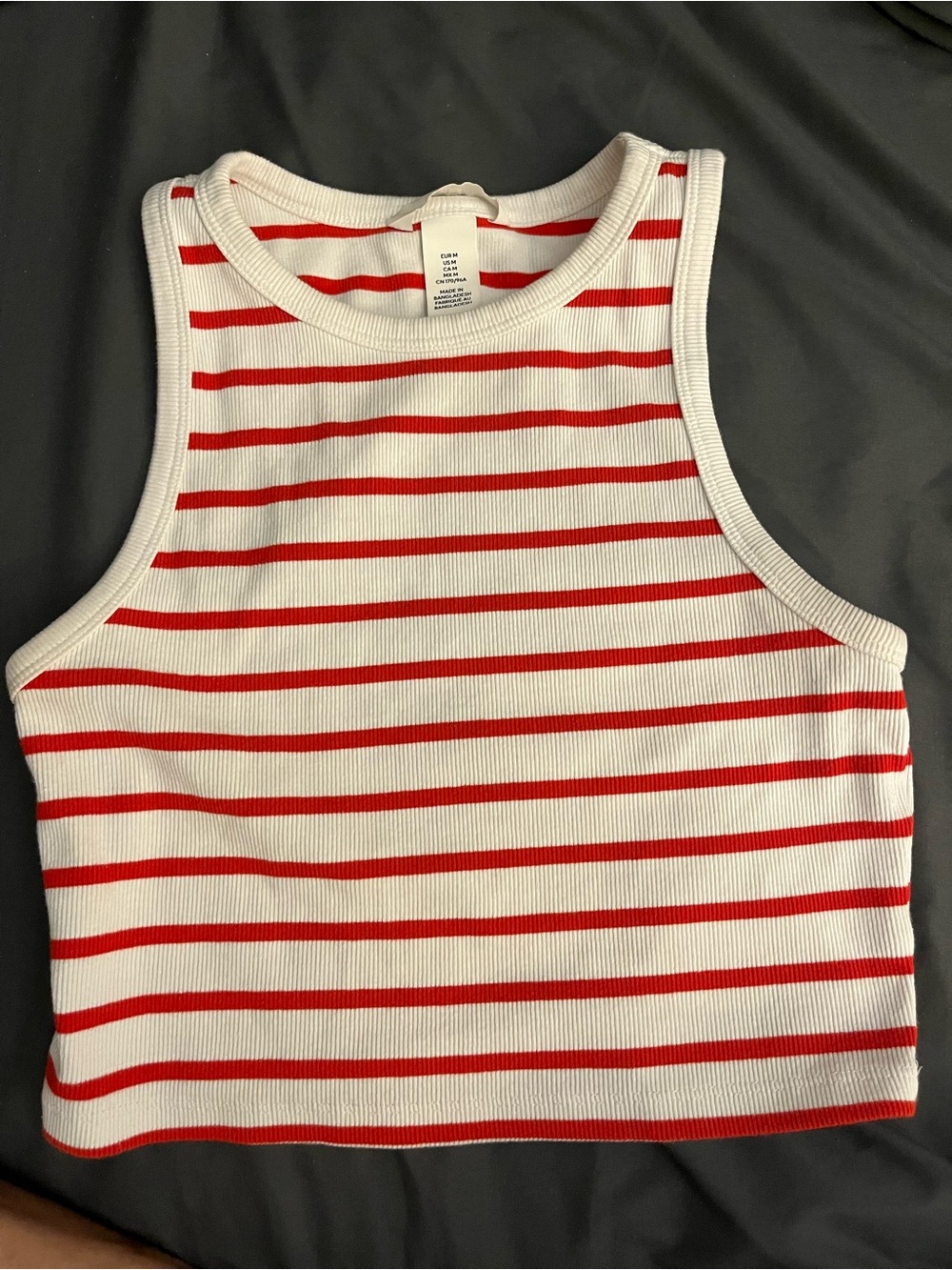 H&M Red & White Striped Ribbed Crop Tank - Picture 3 of 3
